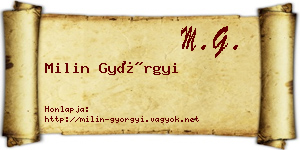 Milin Györgyi névjegykártya